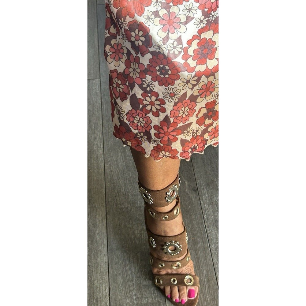 Blumarine Made In Italy Brown Suede Strappy Heels with Metal Studs US 7.5 / 37.5 - Picture 12 of 13